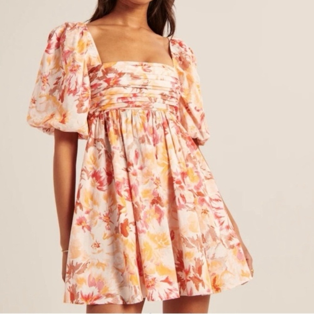 Abercrombie & Fitch Emerson Poplin Puff Sleeve Mini Dress Babydoll Square Neck